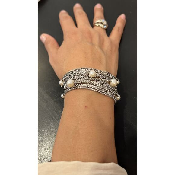 David Yurman 925 Sixteen Row Chain Bracelet With Pearls 7” - Picture 4 of 10
